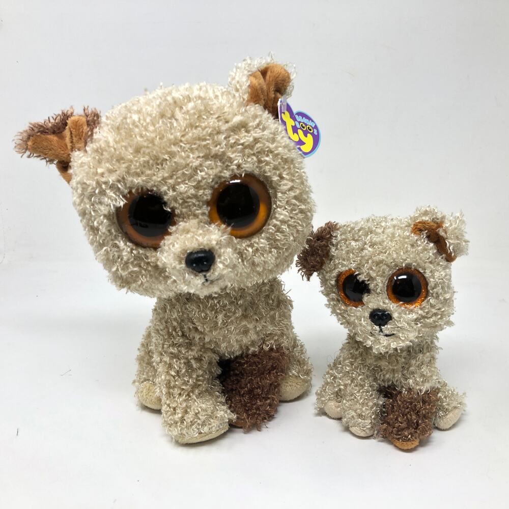 Ty Beanie Boo Rootbeer Plush‎ Puppy Set 9" Purple Tag Solid Eyes 6" Glitter Eyes
